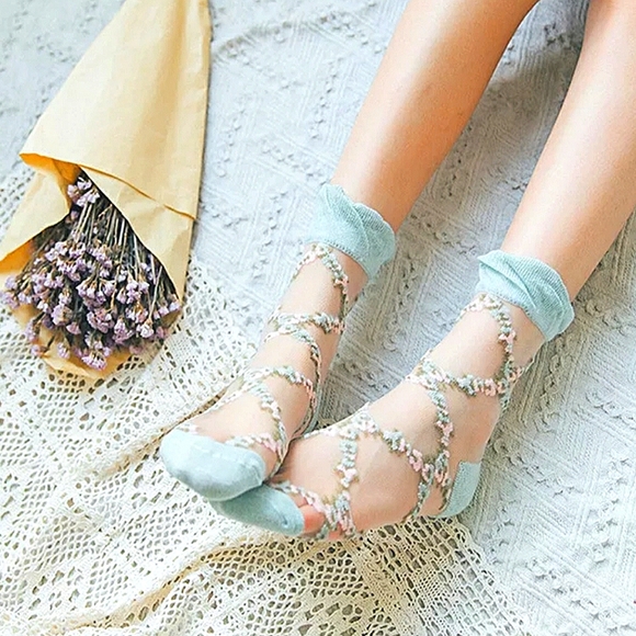 Other - Restocking Soon (Cottage Core Floral Embroidered Sheer Sock)